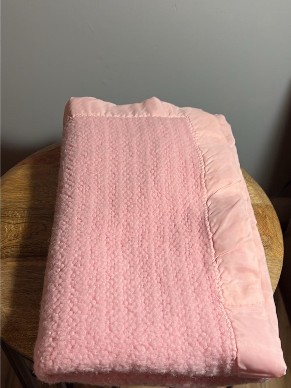 Vintage Soft Pink Plush Baby Blanket with Satin trim